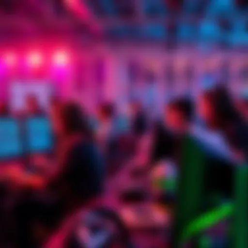 Participants engaged in a global hackathon competition, working together at computers in a collaborative environment