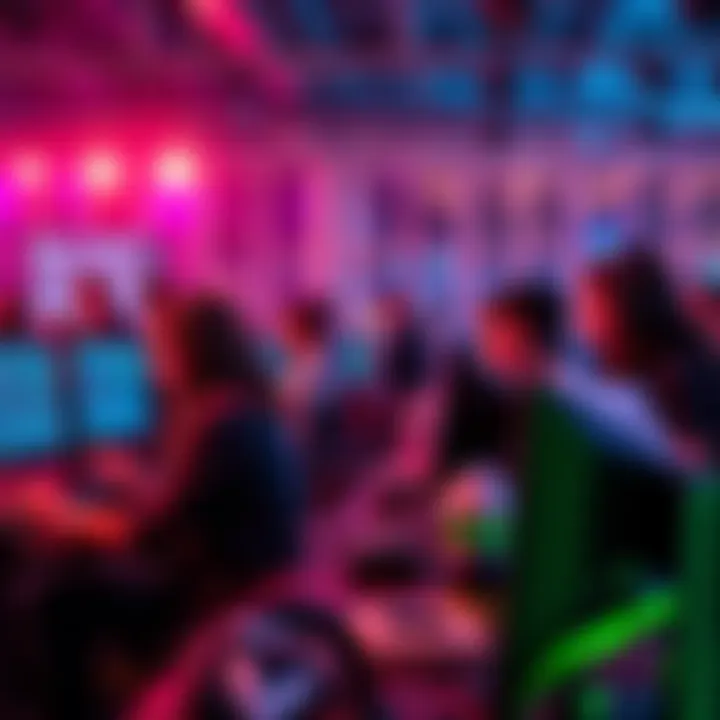 Participants engaged in a global hackathon competition, working together at computers in a collaborative environment