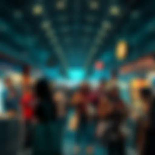 A diverse group of people using gift cards to spend cryptocurrency in various locations around the world