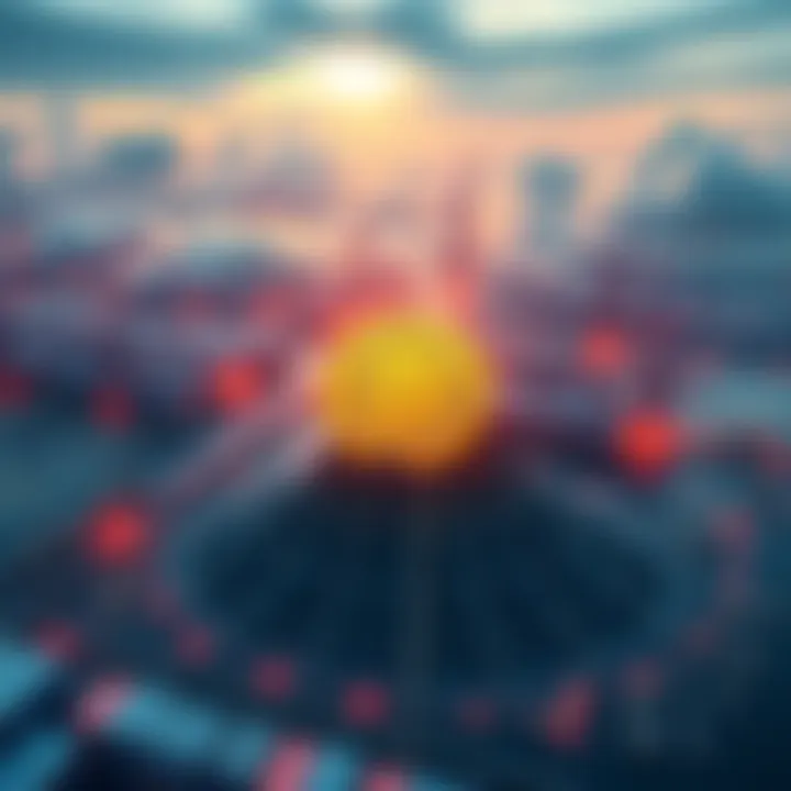 A symbolic representation of the global trade landscape with Bitcoin rising as a beacon of hope amidst turmoil.