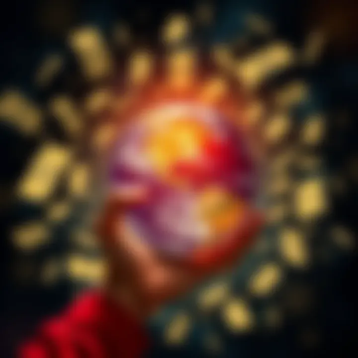 A person holding a globe surrounded by money symbols, representing the idea of owning a fraction of global wealth