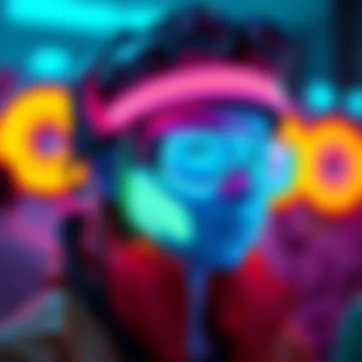 A colorful, neon-style character inspired by cyberpunk themes, showcasing vibrant colors and lively design.