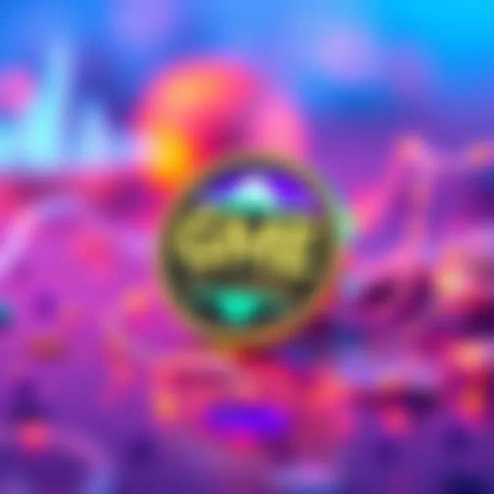 A digital representation of the GME NFT Beta Launch Pin on a vibrant background, showcasing its unique design and colors, symbolizing the launch and sale on OpenSea.