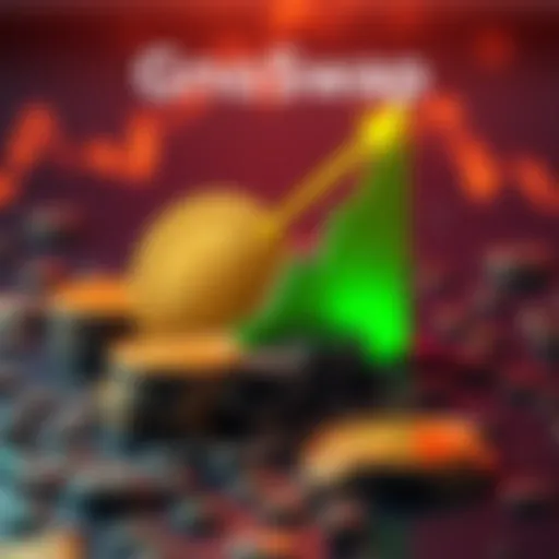 A graphic showing GnoSwap coins with a rising profit graph, symbolizing smart staking strategies for earnings.