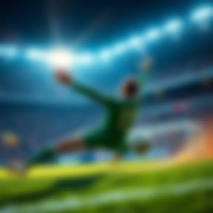 A goalkeeper dives to save a soccer shot during a match