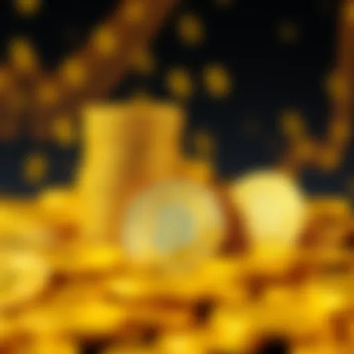 A pile of gold coins next to dollar signs symbolizing Tether's gold-backed strategy