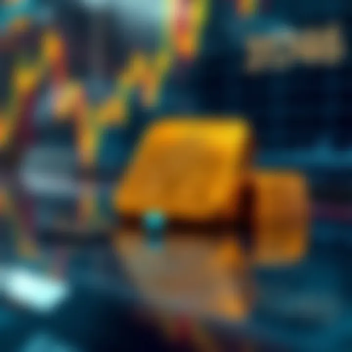 A gold bar and stock market chart showing flat lines, representing stagnant gold ETF prices despite rising gold values.