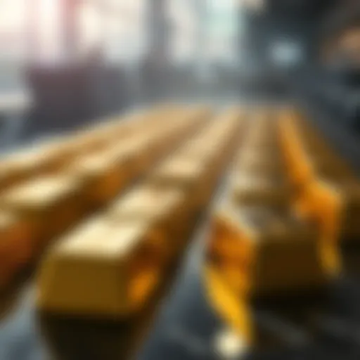 A close-up view of gold bars arranged on a table, reflecting the current public indifference to their value in the market.