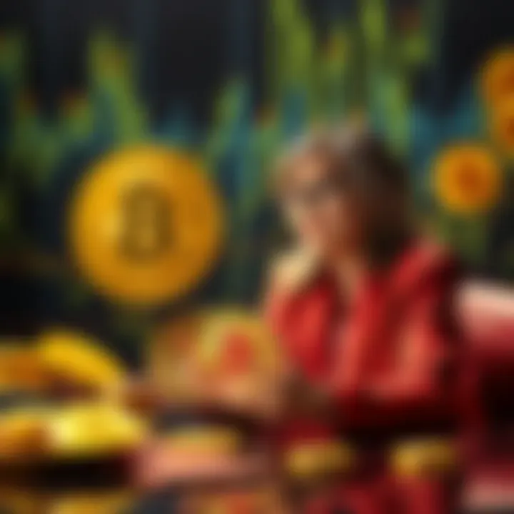 Cathie Wood discussing the impact of gold on Bitcoin recovery with key cryptocurrencies in the background