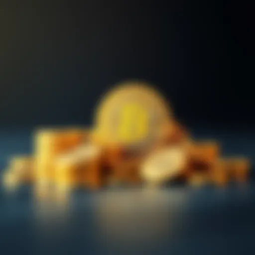 A stack of gold coins next to a Bitcoin symbol, representing the choice between traditional and digital investment