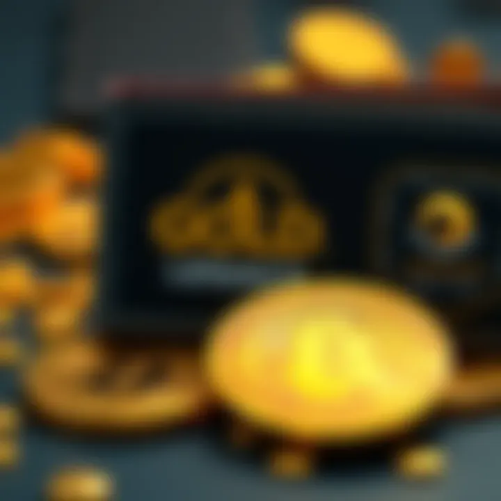 A close-up of gold coins beside a digital wallet representing Gold (Legacy) on Uphold