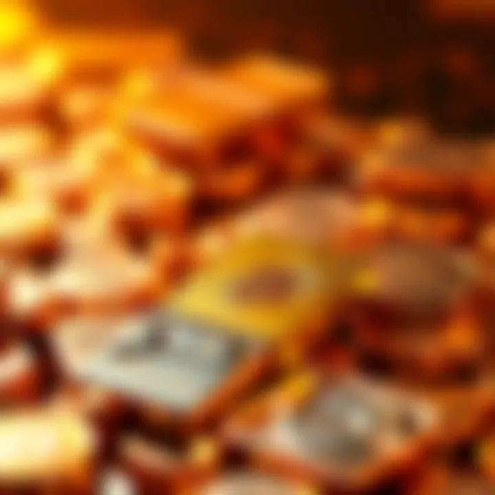 Gold and copper bars with a downward trend line for Bitcoin in the background, symbolizing market trends in 2025.