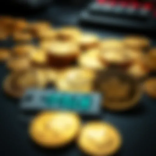 Close-up of 1/10oz and 1/20oz Gold Maple Leaf coins arranged on a table with a price tag showing $460