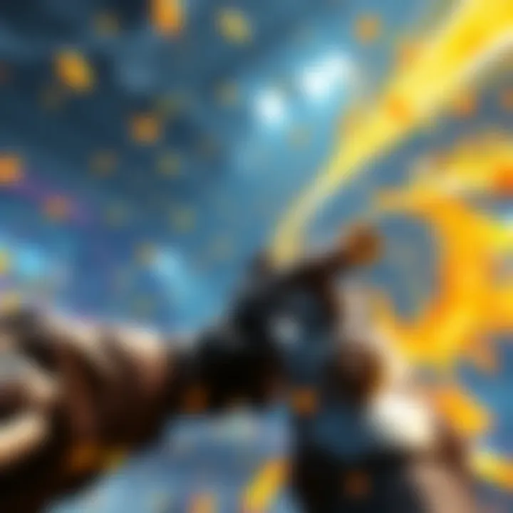 A player achieving a successful hit that triggers a gold splash effect, enhancing the game's visuals with bright gold colors and excitement.