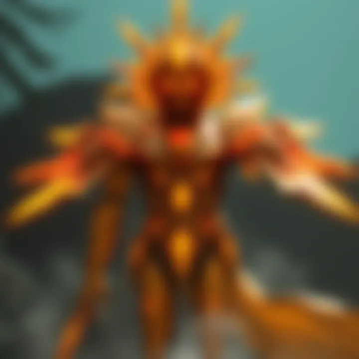 Golden Solar Sentinel NFT A digital artwork of the Golden Solar Sentinel, showcasing its vibrant golden colors and strong features symbolizing power and authority.