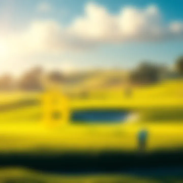 A golf course scene featuring players and a prominent Bitcoin symbol in the foreground, highlighting a new community-driven initiative.
