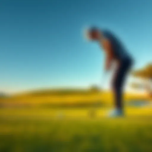 Golf player focusing on the green A golfer stands on the course, concentrating on a putt toward the hole, embodying focus and consistency in action.