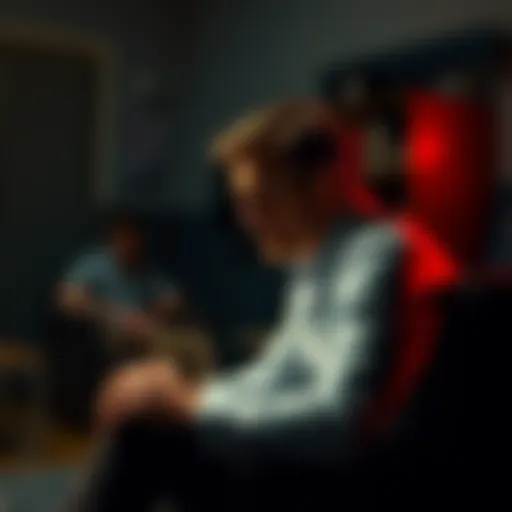 Gomey sitting in a dimly lit room, looking conflicted as he discusses his controversial actions in a film about accountability.