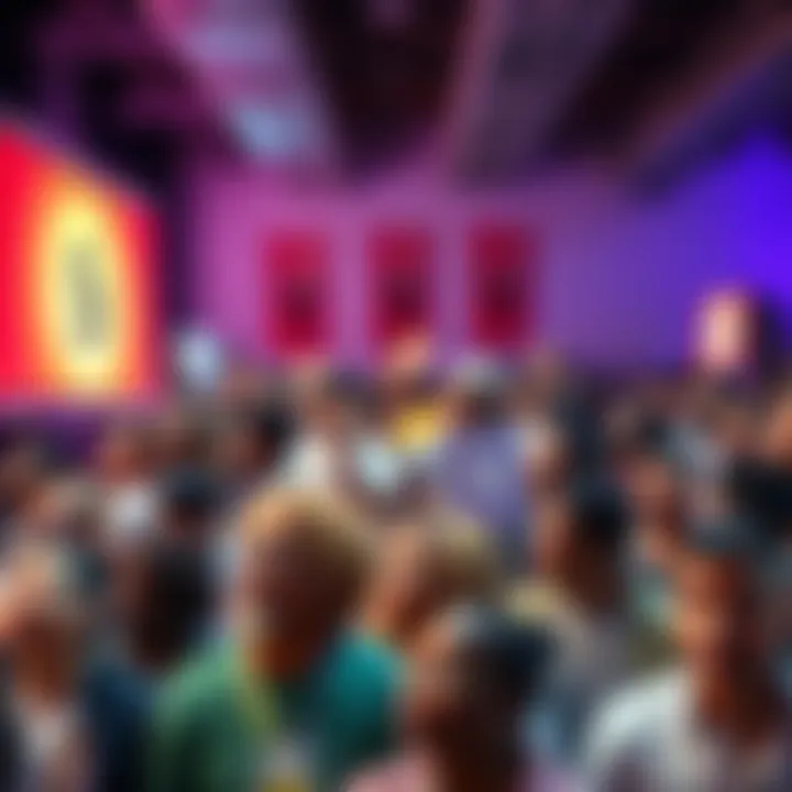 A group of diverse people gathered at a community event supporting the Good Guy Shib token, showcasing banners and enthusiasm for their initiatives.