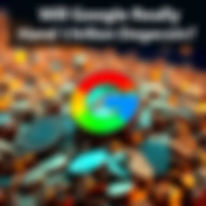 A graphic showing the Google logo alongside a large pile of Dogecoin coins, symbolizing a potential distribution idea.