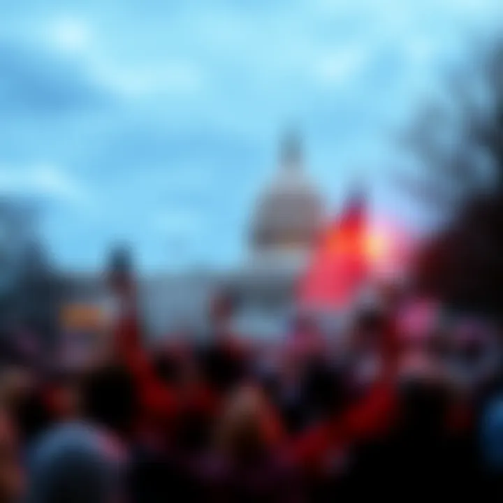 A crowd of people celebrating outside the Capitol building after the government shutdown concludes.