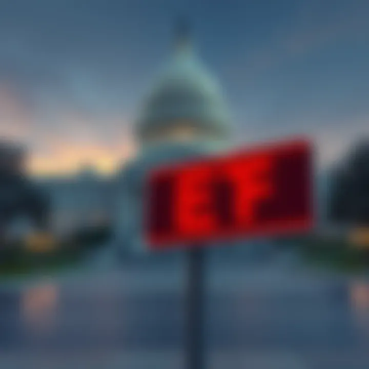 An illustration showing a stalled ETF sign with a background of the government building and CRO logo, symbolizing opportunity amid delay.