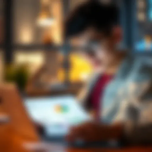 A young graduate looking at a laptop with graphs and charts about Solana staking, thinking about saving for an apartment.
