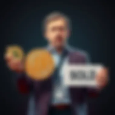 Grant Cardone stands with a worried expression, holding a Bitcoin symbol in one hand and a 'Sold' sign in the other, illustrating his recent decision to sell all his Bitcoin holdings.