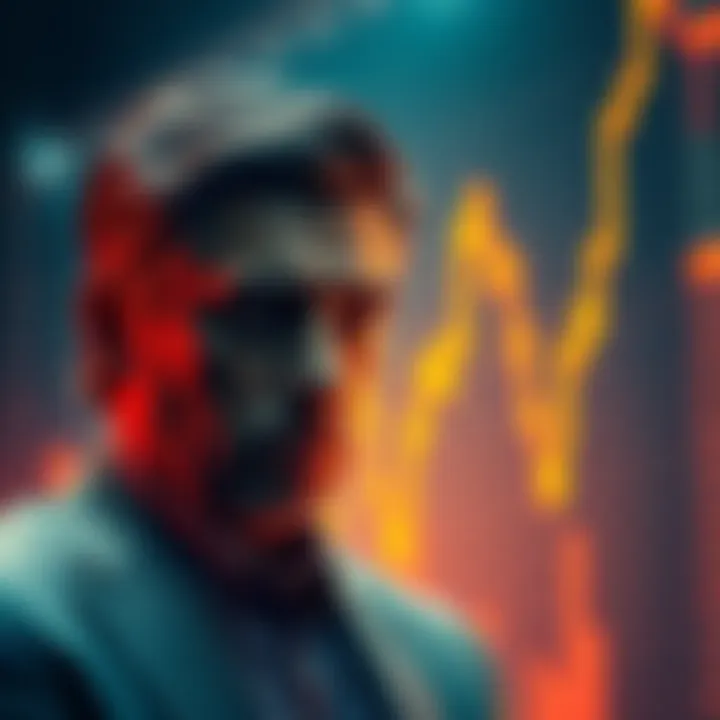 A distressed businessman looking at a falling stock chart, representing financial loss and Bitcoin margin calls.