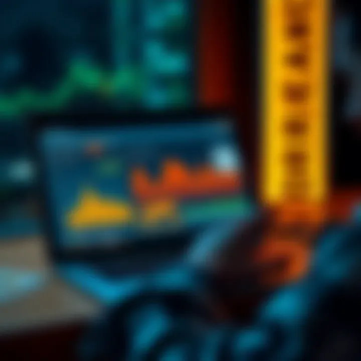 A person analyzing investment graphs on a laptop screen, showing portfolio data and asset breakdowns.