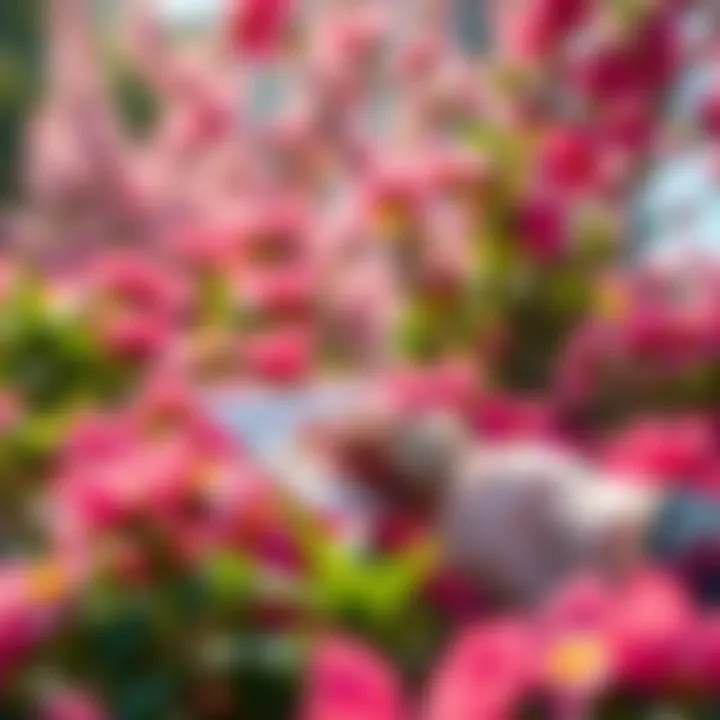 A serene moment of a person writing a thank-you note amidst a blooming garden, symbolizing the beauty of appreciation.