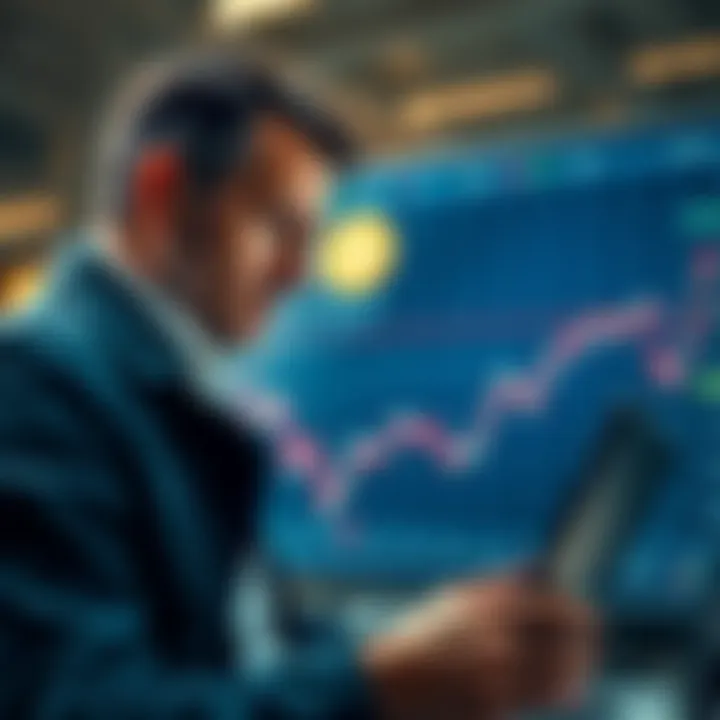 A graph showing declining cash flow alongside Bitcoin performance, with a distressed financial analyst in the foreground.