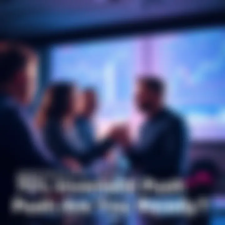 People discussing GrayScale's investment strategy with charts and graphs in the background.