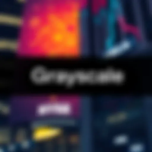 Grayscale logo with a visual representation of cryptocurrency symbols and NYSE Arca signage