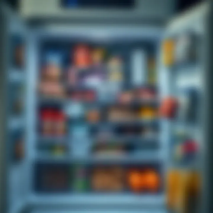 A fridge filled with various grey food items like leftovers and snacks, showcasing people's humorous cravings during a light-hearted moment.