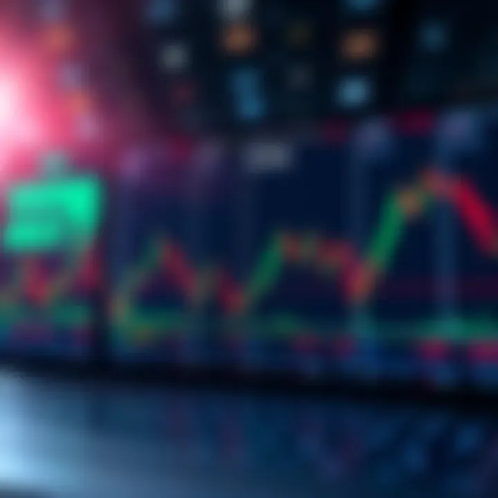 A digital illustration of a grid trading interface showing buy and sell orders with fluctuating market trends