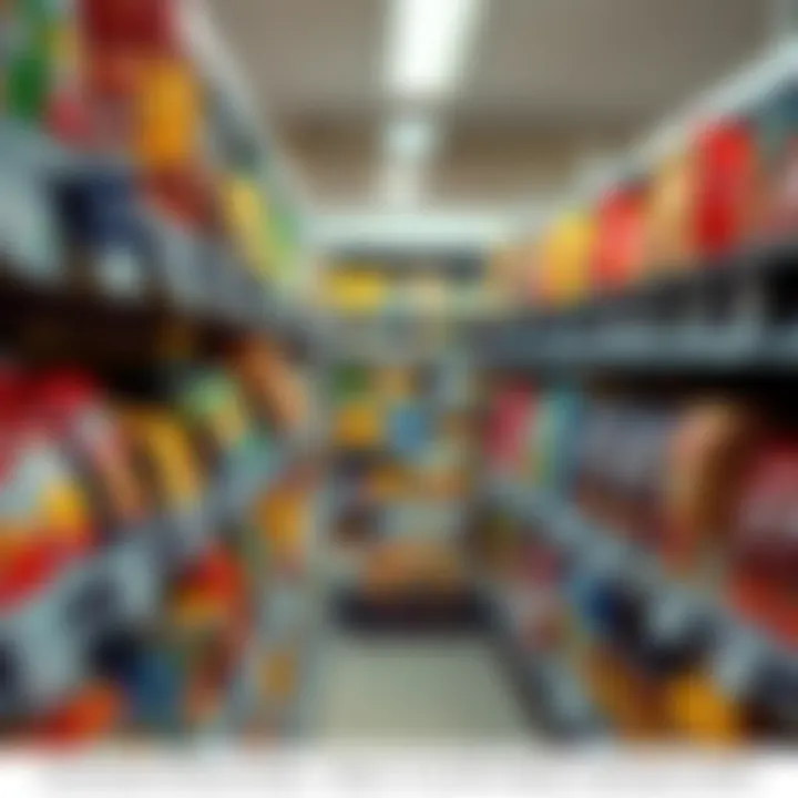 A grocery store shelf filled with various food items showing price tags that indicate higher costs, reflecting a significant price increase.