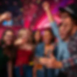 A group of friends partying with drinks and confetti, showing excitement and sarcasm about their comeback.