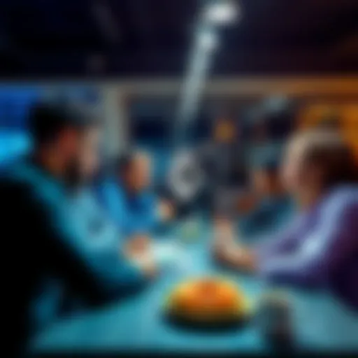 A group of people discussing Ethereum and crypto trends over coffee and donuts