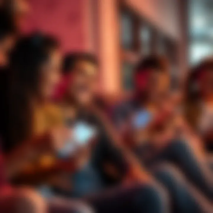 A group of people sitting together, laughing and sharing memes on their phones, celebrating the joy of meme culture.