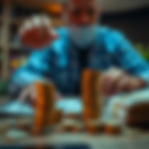 A person stacking coins and bills on a table, symbolizing long-term investment and asset accumulation over the years.