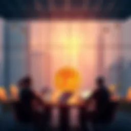 A business meeting with people discussing Bitcoin and investment strategies, symbolizing institutional interest in cryptocurrency.