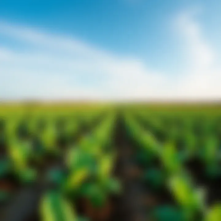 A field with crops growing under a blue sky, symbolizing land ownership and income potential