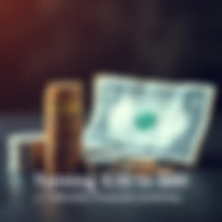 A visual showing a growing stack of coins next to a dollar bill, symbolizing the increase from a small investment to a larger amount over time.
