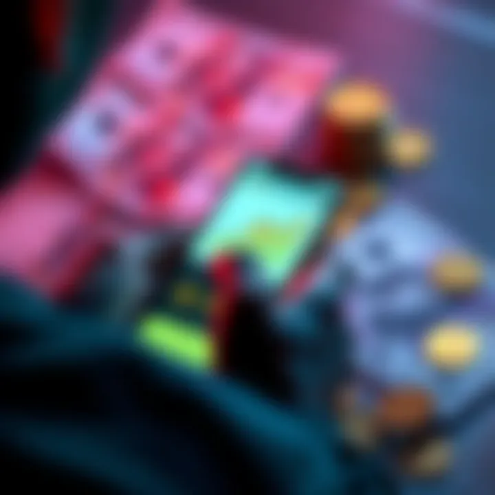 A person looking at a smartphone displaying the Binance app with charts showing growth, surrounded by notes and coins
