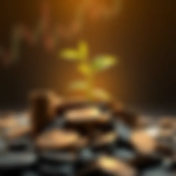 A plant growing out of coins, symbolizing investment growth