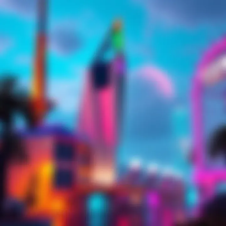 Colorful and detailed AE landmarks showcasing futuristic designs and structures, hinting at features in GTA6.