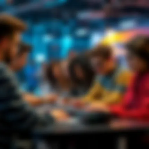 A diverse group of people collaborating on programming projects at a hackathon focused on DSA and skills development.