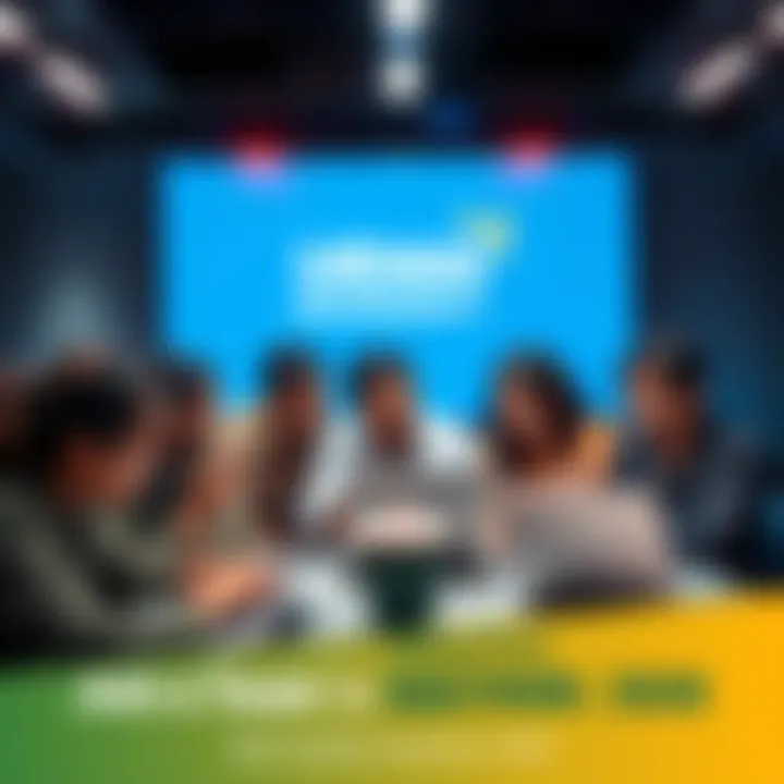 Team Collaboration for Hackathon A group of diverse individuals working together on laptops, discussing ideas for the UIDAI Data Hackathon 2026.