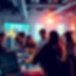 A diverse group of people brainstorming and working together on a project during a hackathon event.